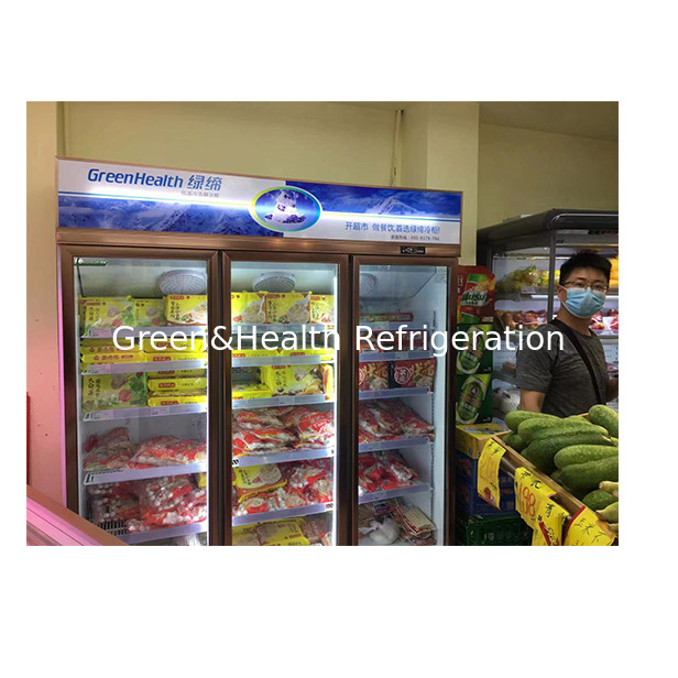 Three Glass Doors On The Upper Unit Display Freezer For Low-Temperature Frozen Products