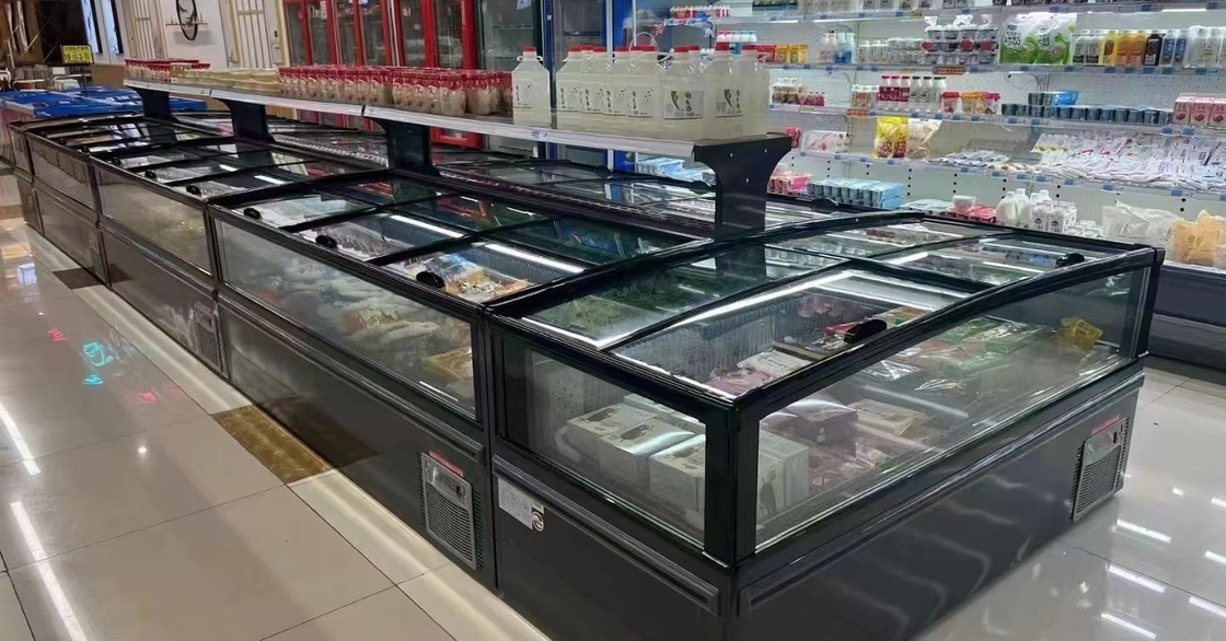 -18--22°C R290 Modular Plug-In Ventilated Island Freezer with Ultra-Large Curved Glass Display‌