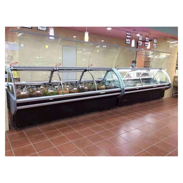Lower Unit Curved Transparent Glass Cooked Food Refrigeration And Freezing Display Cooked Food Freezer