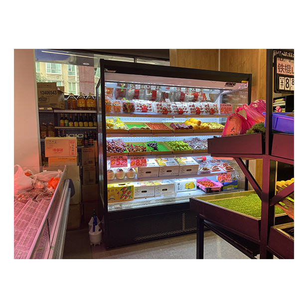 Factory Price Large Supermarket Commercial Right Angle Open Air Curtain Cabinet Freezer