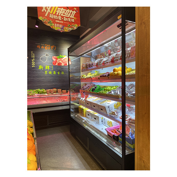 Factory Price Large Supermarket Commercial Right Angle Open Air Curtain Cabinet Freezer