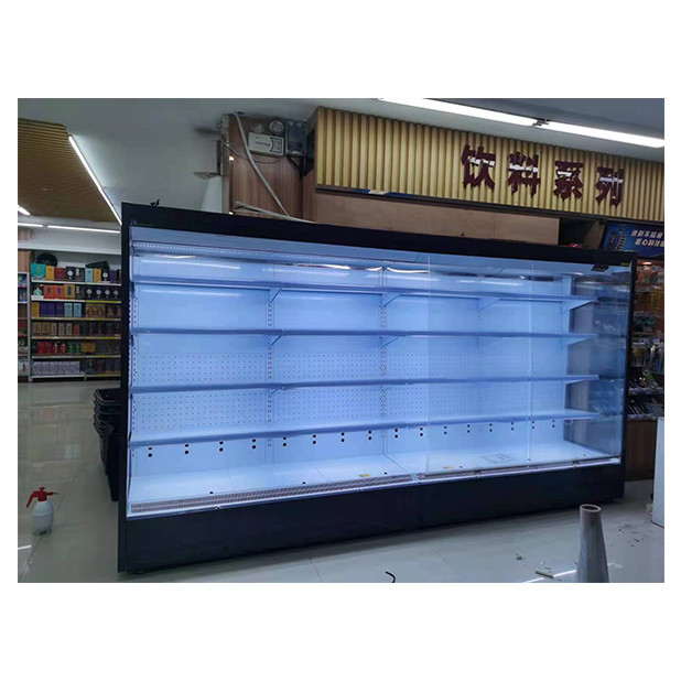 Factory Price Large Supermarket Commercial Right Angle Open Air Curtain Cabinet Freezer