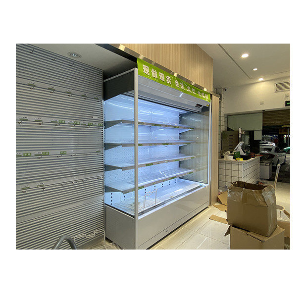 Factory Price Large Supermarket Commercial Right Angle Open Air Curtain Cabinet Freezer
