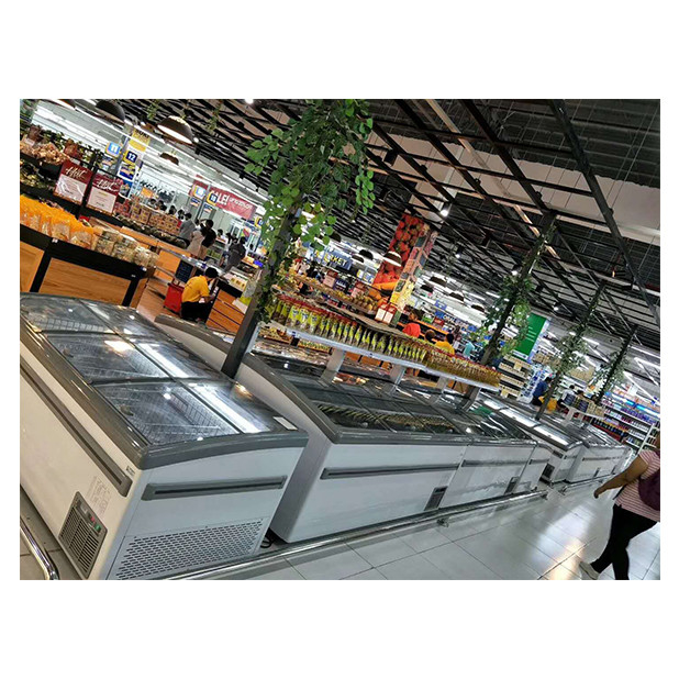 Horizontal Sliding Glass Door With Built-In Compressor Freezer Island Cabinet