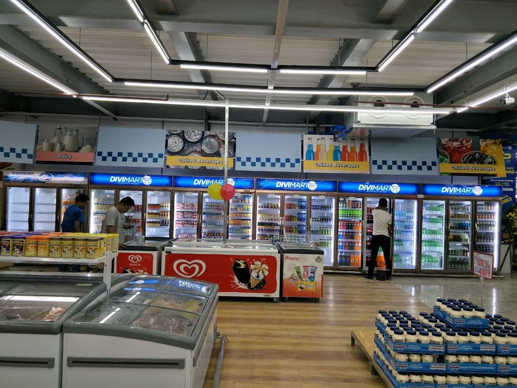 3 Section Glass Door Merchandiser Fridge Commercial Upright Fridge Refrigerated Merchandiser With Swinging Glass Door