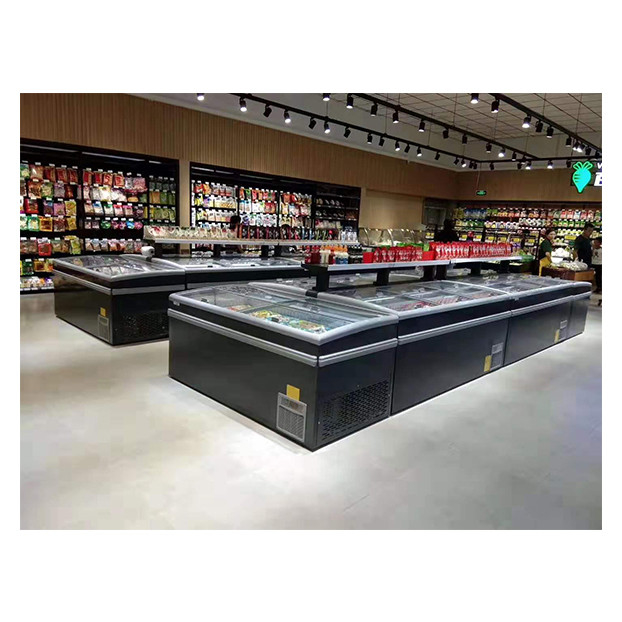 Commercial Supermarket Large Horizontal Sliding Door High-Quality Refrigerated Display Island Cabinet Freezer