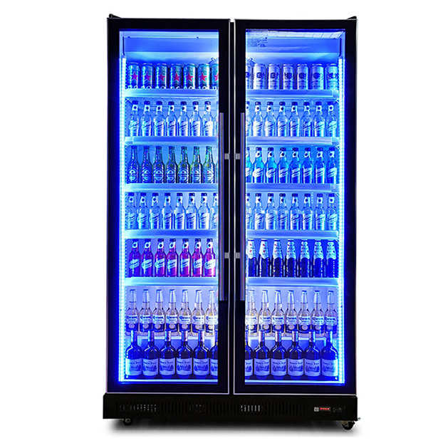 Two Glass Doors Commercial Multiple LED Lights Beverage / Liquor Refrigeration Display Fridge