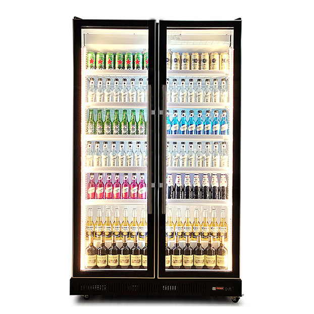 Two Glass Doors Commercial Multiple LED Lights Beverage / Liquor Refrigeration Display Fridge