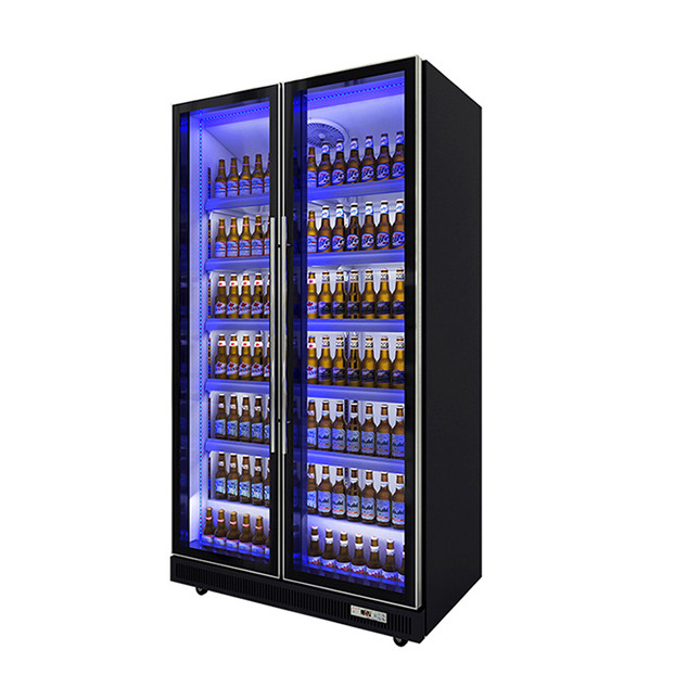 Two Glass Doors Commercial Multiple LED Lights Beverage / Liquor Refrigeration Display Fridge