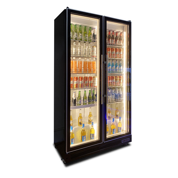 Two Glass Doors Commercial Multiple LED Lights Beverage / Liquor Refrigeration Display Fridge