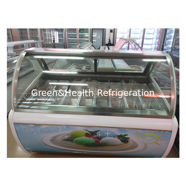 Factory Direct Curved Glass 16 Tray Ice Cream Display Freezer with Adjustable Thermostat