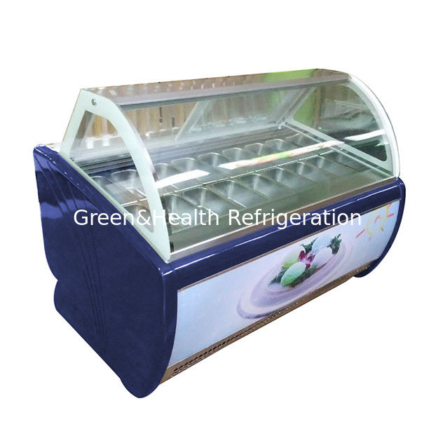 Factory Direct Curved Glass 16 Tray Ice Cream Display Freezer with Adjustable Thermostat