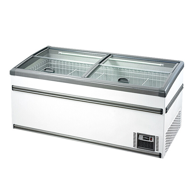 White / Gray Supermarket Frozen Products / Rice-Meat Dumplings / Frozen Fish Storage Display Island Cabinet Freezer