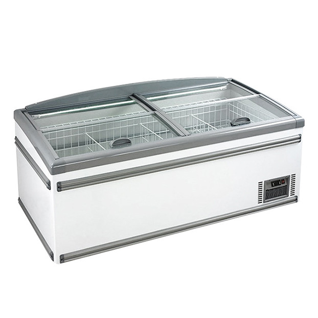 White / Gray Supermarket Frozen Products / Rice-Meat Dumplings / Frozen Fish Storage Display Island Cabinet Freezer