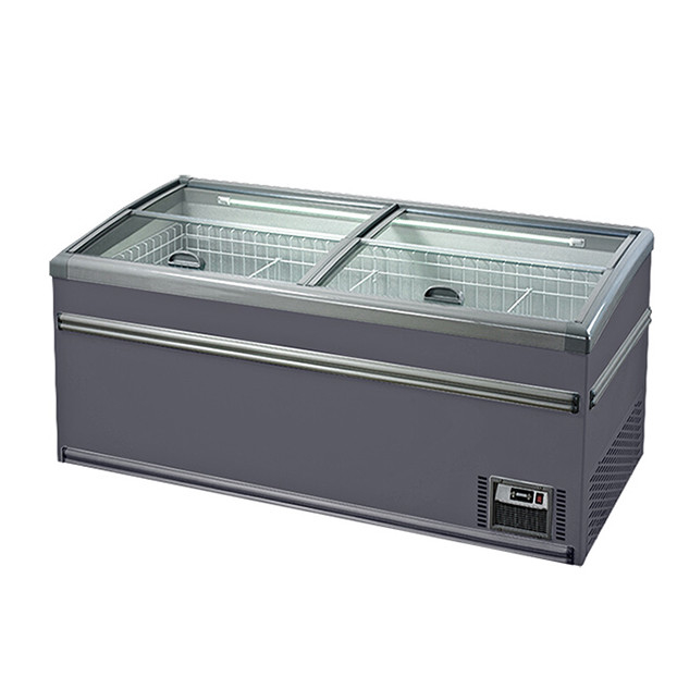 White / Gray Supermarket Frozen Products / Rice-Meat Dumplings / Frozen Fish Storage Display Island Cabinet Freezer