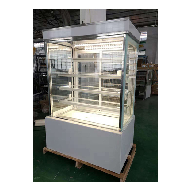 White / Black Right Angled Multi-Layer Shelf Glass Stainless Steel Cake Refrigeration Display Freezer