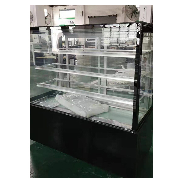 White / Black Right Angled Multi-Layer Shelf Glass Stainless Steel Cake Refrigeration Display Freezer