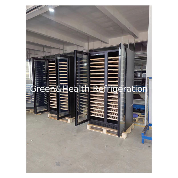 ETL Certificate 68 Bottles Two Glass Doors Two Independent Temperature Zones Oak Wood Shelves Red Wine Storage Refrigerated Freezer