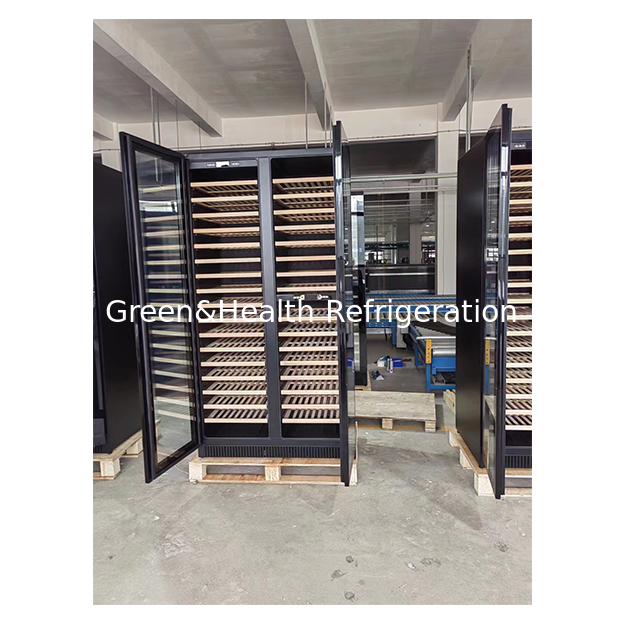 68 Bottles Two Glass Doors Two Independent Temperature Zones Oak Wood Shelves Red Wine Storage Refrigerated Freezer