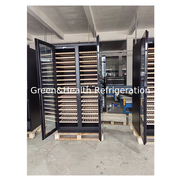ETL Certificate 68 Bottles Two Glass Doors Two Independent Temperature Zones Oak Wood Shelves Red Wine Storage Refrigerated Freezer