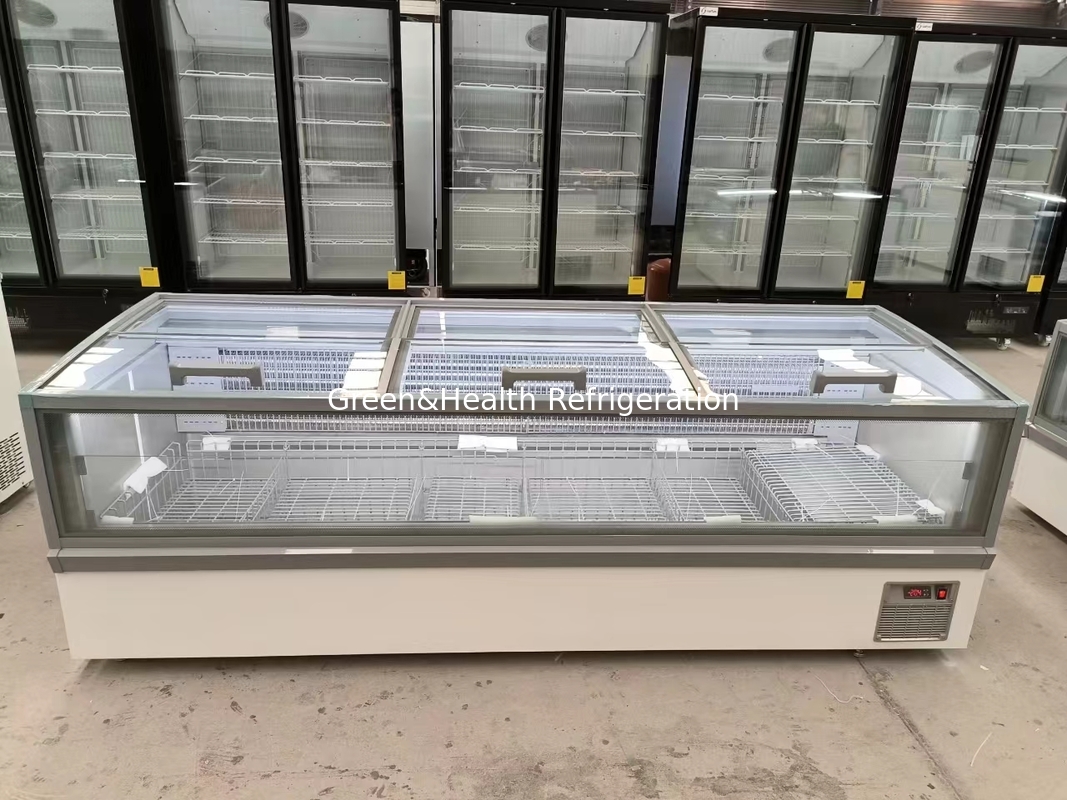 -22 degree Frozen Fish Meat display Merchandiser Plug-In Island Freezer for Supermarket