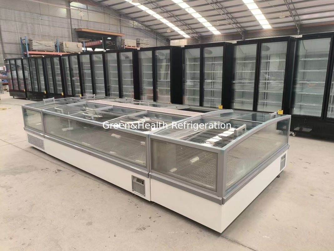 -22 degree Frozen Fish Meat display Merchandiser Plug-In Island Freezer for Supermarket