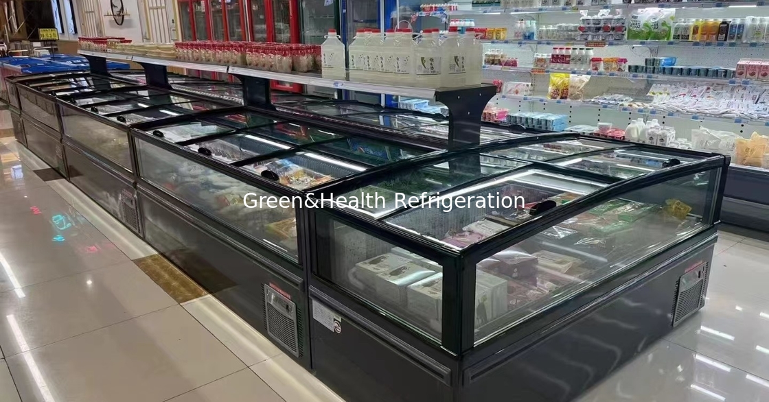 -22 degree Frozen Fish Meat display Merchandiser Plug-In Island Freezer for Supermarket