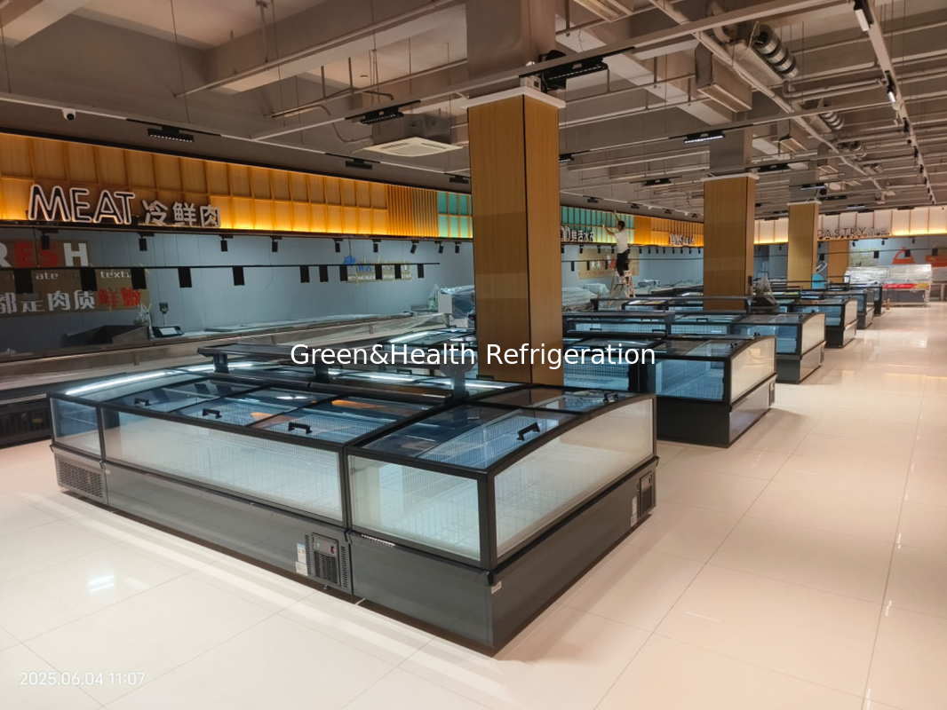 Sliding Panoramic Glass Door Supermarket Island Freezer Big capacity Chest Freezer For Frozen Food Display