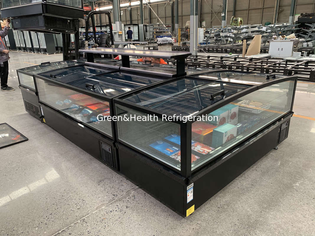 Sliding Panoramic Glass Door Supermarket Island Freezer Big capacity Chest Freezer For Frozen Food Display