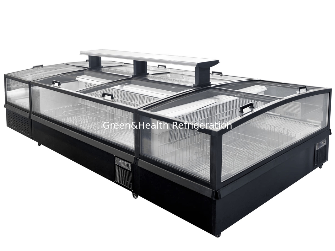 Sliding Panoramic Glass Door Supermarket Island Freezer Big capacity Chest Freezer For Frozen Food Display