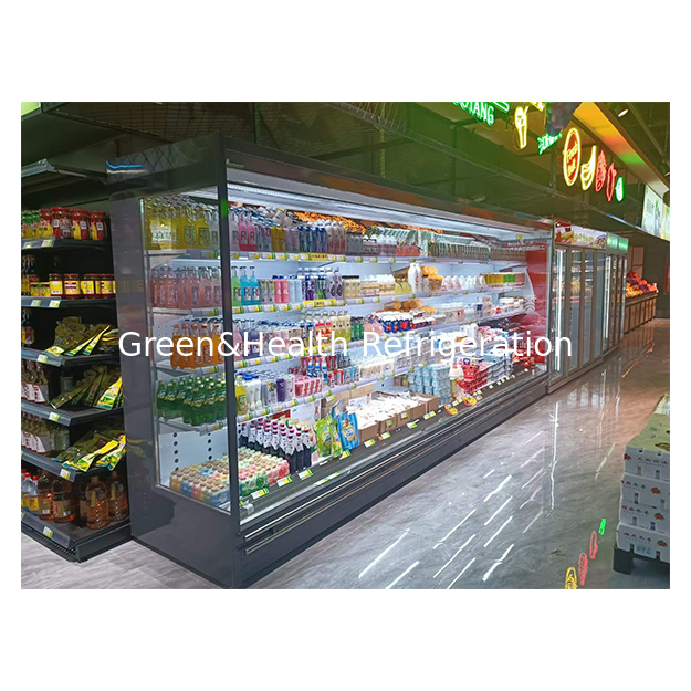 Right Angle Five Story Supermarket Fruit/Vegetable/Milk Refrigerated Open Cabinet Freezer