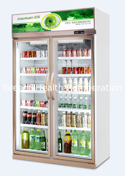 Commercial Vertical Double Door Beverage Display Refrigerator With Wheel