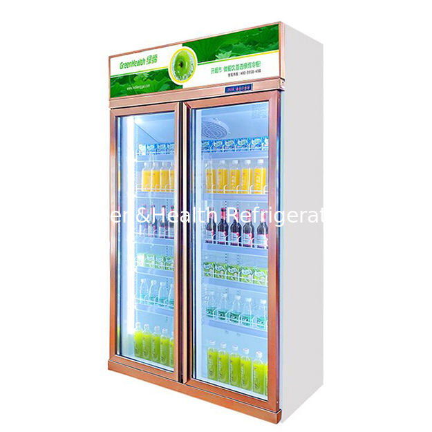 Vertical Commercial Two Defogging Glass Doors Beverage Display Freezer with Auto Defrost Fan Cooling and Adjustable Shelves