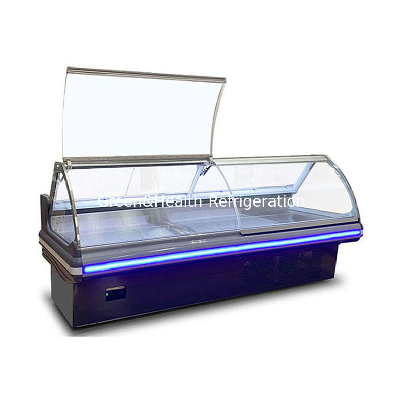 Lift Up Glass Stainless Steel Structure Horizontal Commercial Cooked Food Storage Refrigerated Freezer