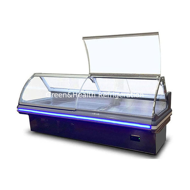 Lift Up Glass Stainless Steel Structure Horizontal Commercial Cooked Food Storage Refrigerated Freezer