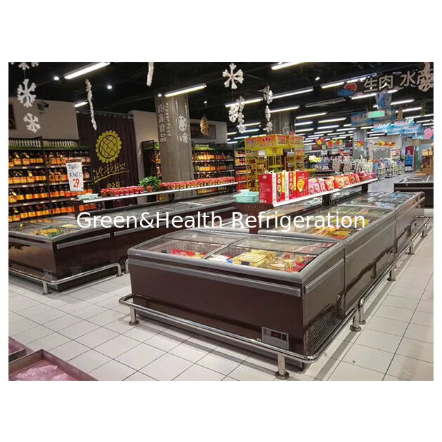 Supermarket Commercial Horizontal Frozen Food Storage Display Island Freezer Fridge