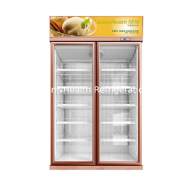 Two Glass Doors Beverage Display Freezer with Top-Mounted Refrigeration Unit, Auto Defrost, and 1154L Volume