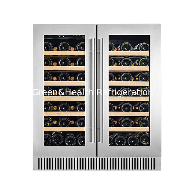 68 Bottle Independent Dual Temperature Two Glass Door Red Wine Refrigerated Storage Display Freezer