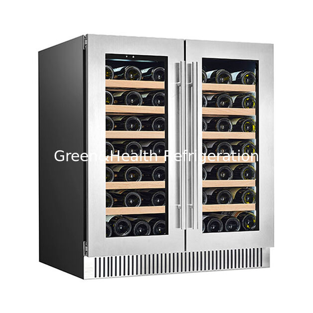 68 Bottle Independent Dual Temperature Two Glass Door Red Wine Refrigerated Storage Display Freezer