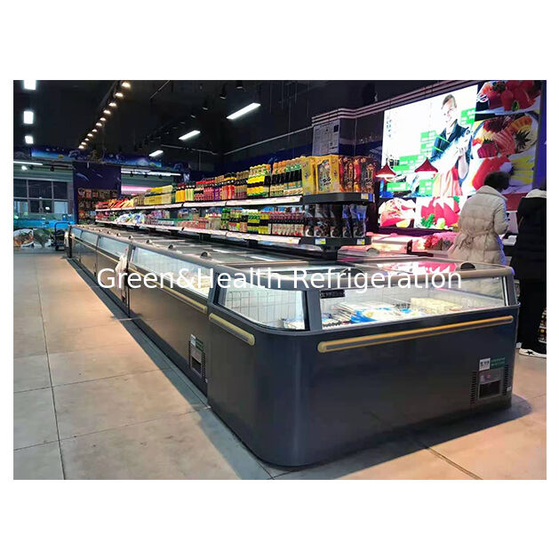 Supermarket/Store Horizontal Large Frozen Food Storage Display Island Cabinet Refrigerator