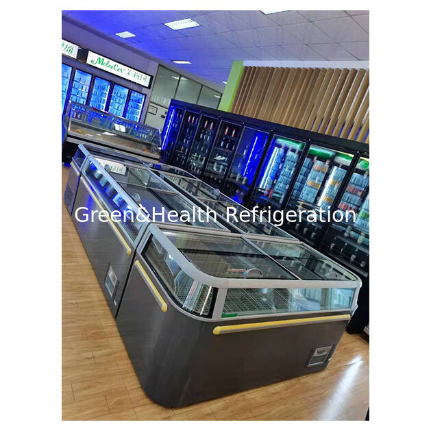 Supermarket/Store Horizontal Large Frozen Food Storage Display Island Cabinet Refrigerator