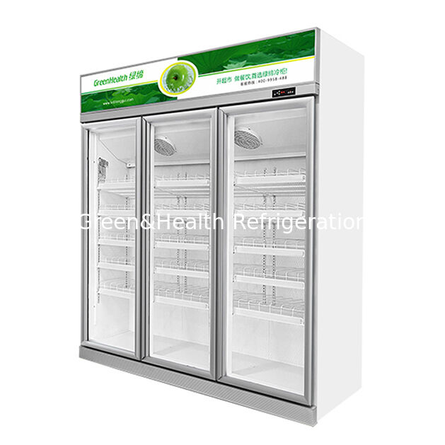 Supermarkets Use Three Defogging Glass Door Beverage Display Refrigerator with Auto Defrost Fan Cooling and Adjustable Shelves