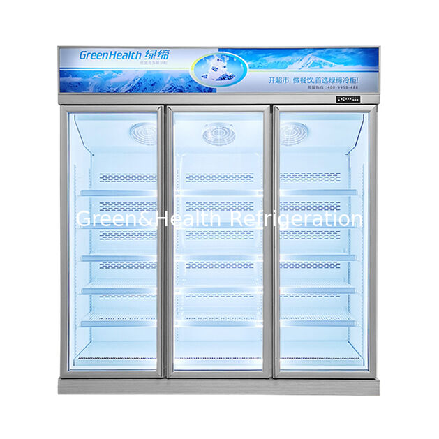 Vertical Three Glass Doors Freezer For Food Storage And Display In The Upper Unit