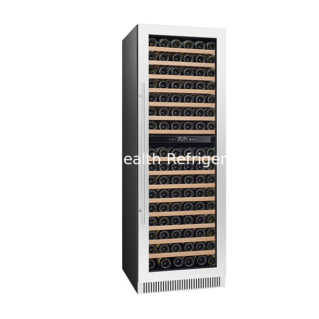 185 Bottle Vertical Two Temperature Zone Beech Wood Shelf Red Wine Storage Refrigerated Freezer