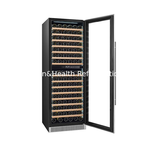 185 Bottle Vertical Two Temperature Zone Beech Wood Shelf Red Wine Storage Refrigerated Freezer