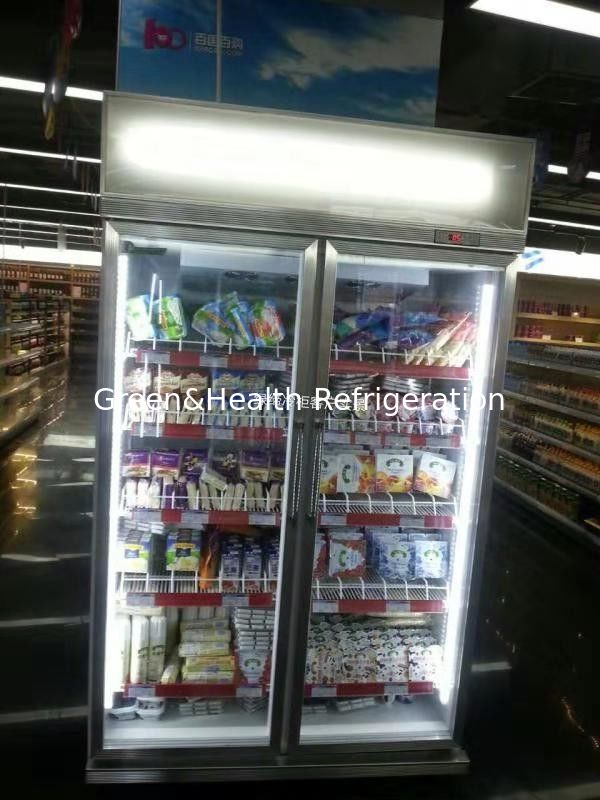 Chain Store Adjustable Shelving 2 Glass Door Freezer for Frozen Food with Fan Cooling