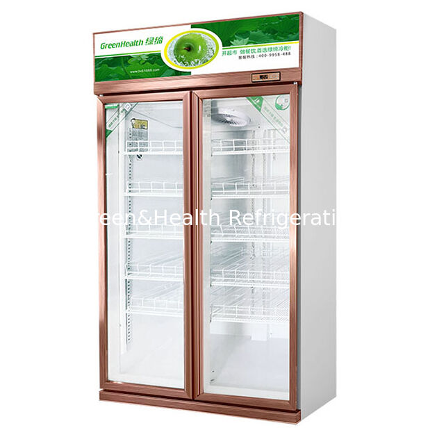 Double Glass Door Beverage Display Cooler with Auto Defrost and 1154L Volume for Commercial Use