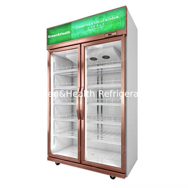 Double Glass Door Beverage Display Cooler with Auto Defrost and 1154L Volume for Commercial Use