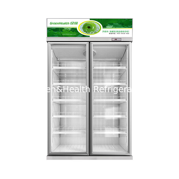 Double Glass Door Beverage Display Cooler with Auto Defrost and 1154L Volume for Commercial Use