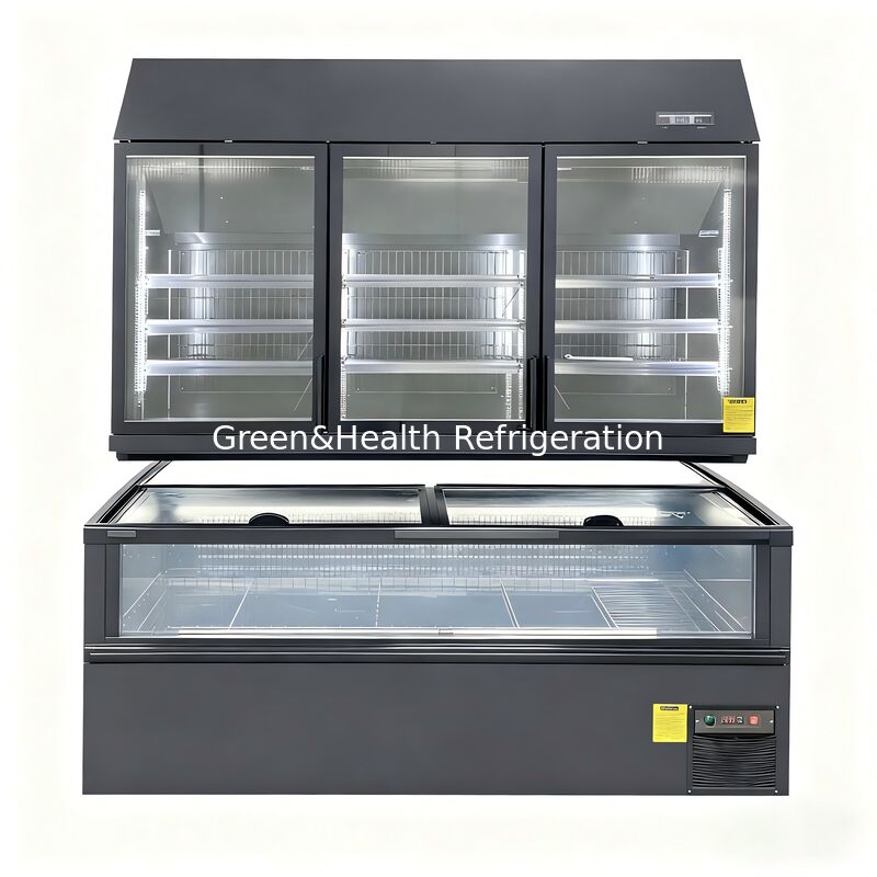 Commercial Combined Display Freezer - Top Glass Door & Bottom Island Freezer for Supermarket